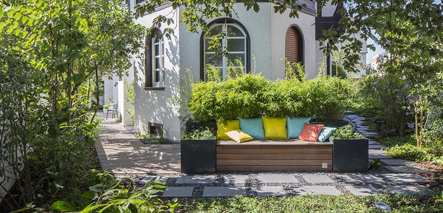 aménagement de jardin privé, salon d'extérieur